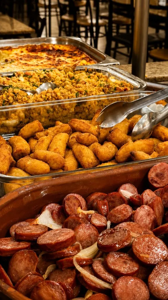 Buffet — linguiça e acompanhamentos